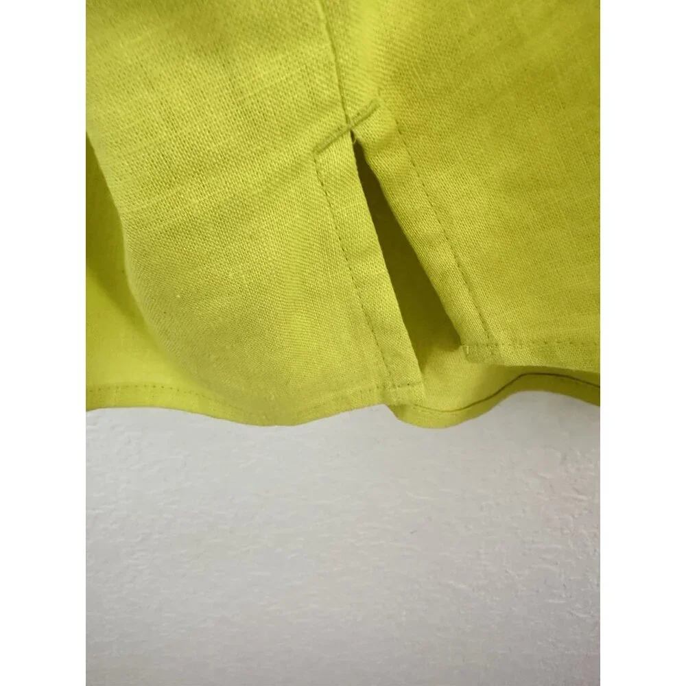 LOFT Womens Top Petite MP Neon Grn Linen Blend Tie Neck Puff Sleeve Peasant Boho